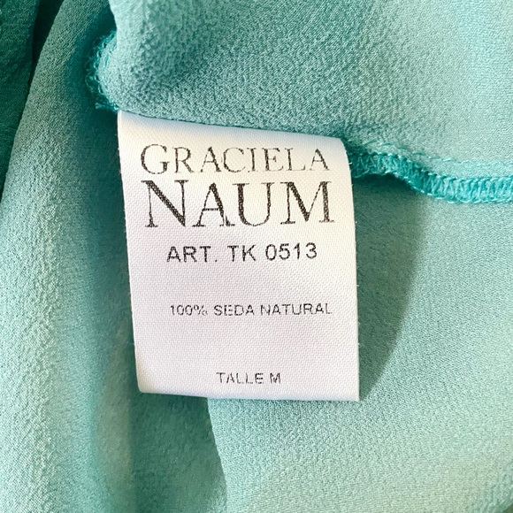 Sheer Silk Turquoise V-Neck Blouse, Women’s Size M - Picture 4 of 12